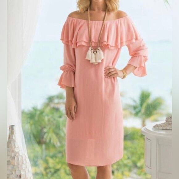 Soft Surroundings Gauze Off Shoulder Dress Bossa Nova Pink Easter Plus size‎ - Picture 1 of 6